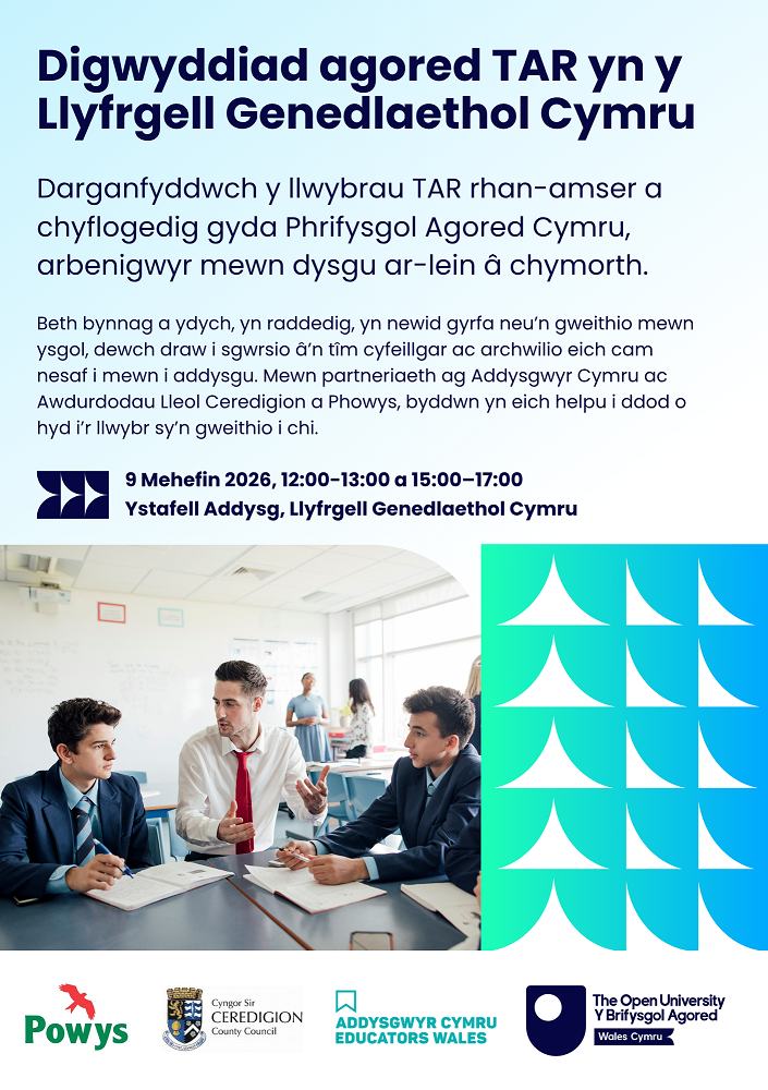 Poster Digwyddiad Y Phrifysgol Agored yn Llyfrgell Genedlaethol Cymru